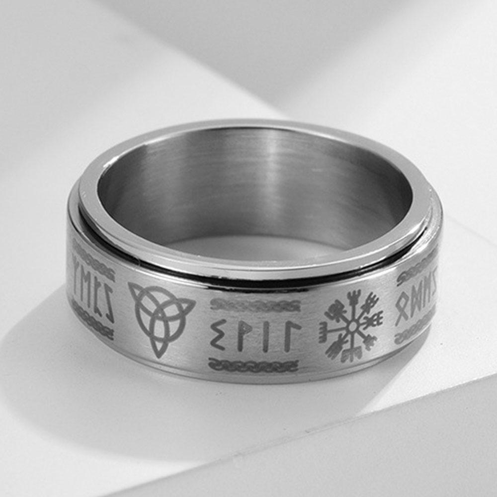 Nordic Rune Rotatable Titanium Steel Couples Ring, Rune Engraved Stress Relief Men's Rings