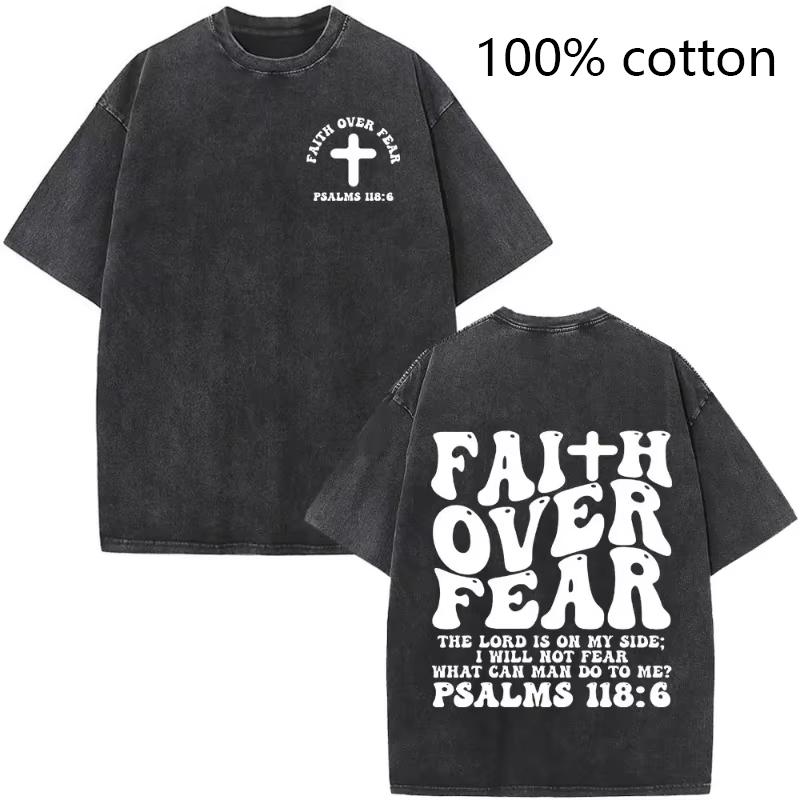 Christian Jesus Bible Verse Washed T-shirts Men's Women Fashion Vintage Oversized T Shirts Harajuku Cotton Short Sleeve T-shirt