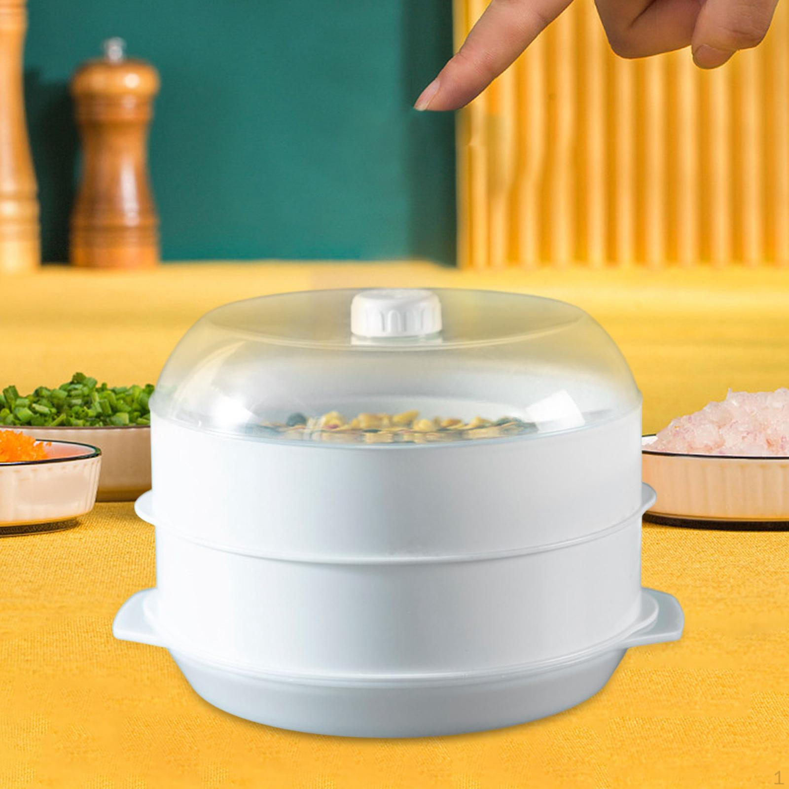 

Microwave Food Steamer Cooking Fast , Kitchen Steaming Utensils for Rice white double layer