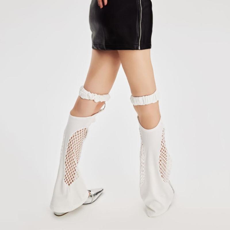 Women Harajuku Suspender Flared Leg Warmer Aesthetic Punk Garters Stockings Hollow Out Fishnet Leg Cover Streetwear