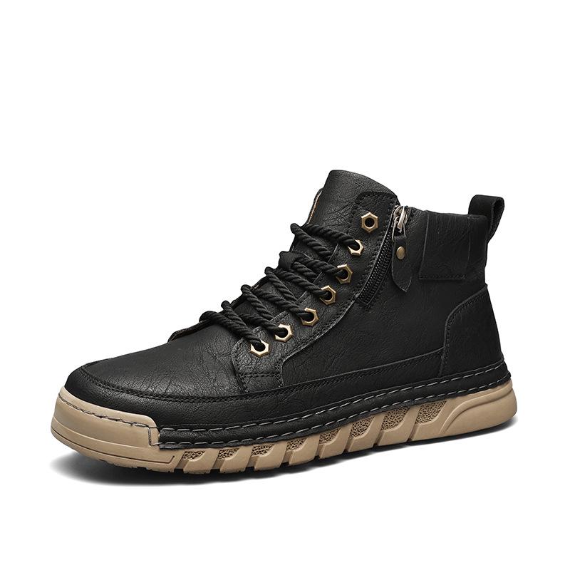 Men's Plus Size Handmade Leather High-Top Winter Boots with Velvet Lining