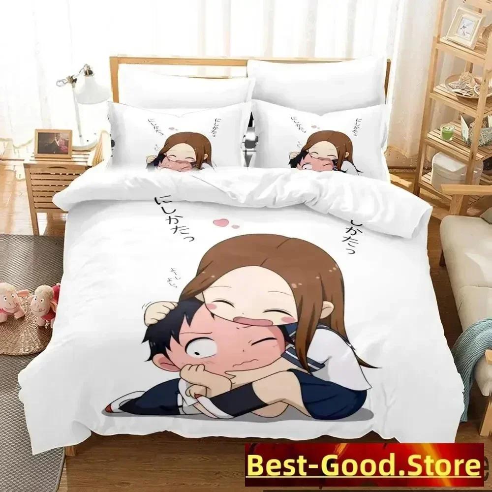 Teasing Master Takagi-San Bedding Set Printed With Pillowcase Bed Duvet Cover Soft Queen King Size Bedclothes Home Boys Adult