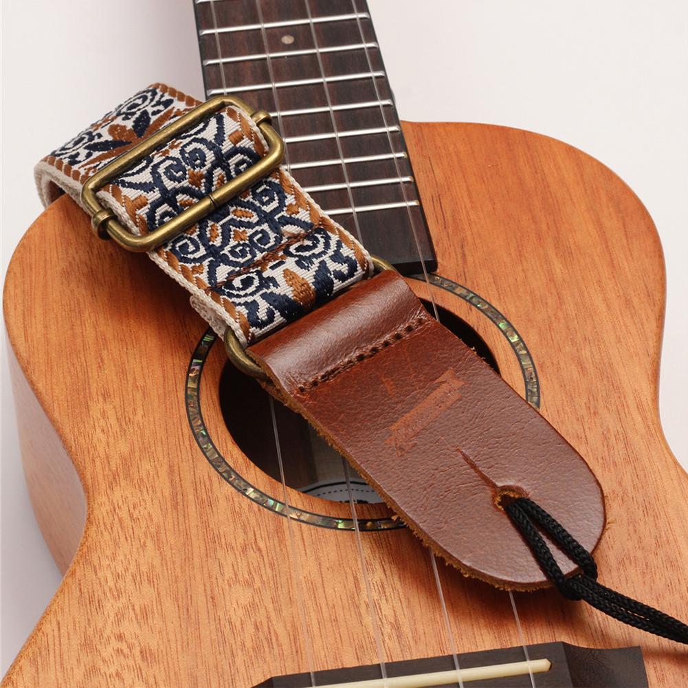 Multicoloured Ukulele Strap Embroidery Pattern Retro Guitar Strap Adjustable Ethnic Style for Classical Guitar Mandolin Banjo