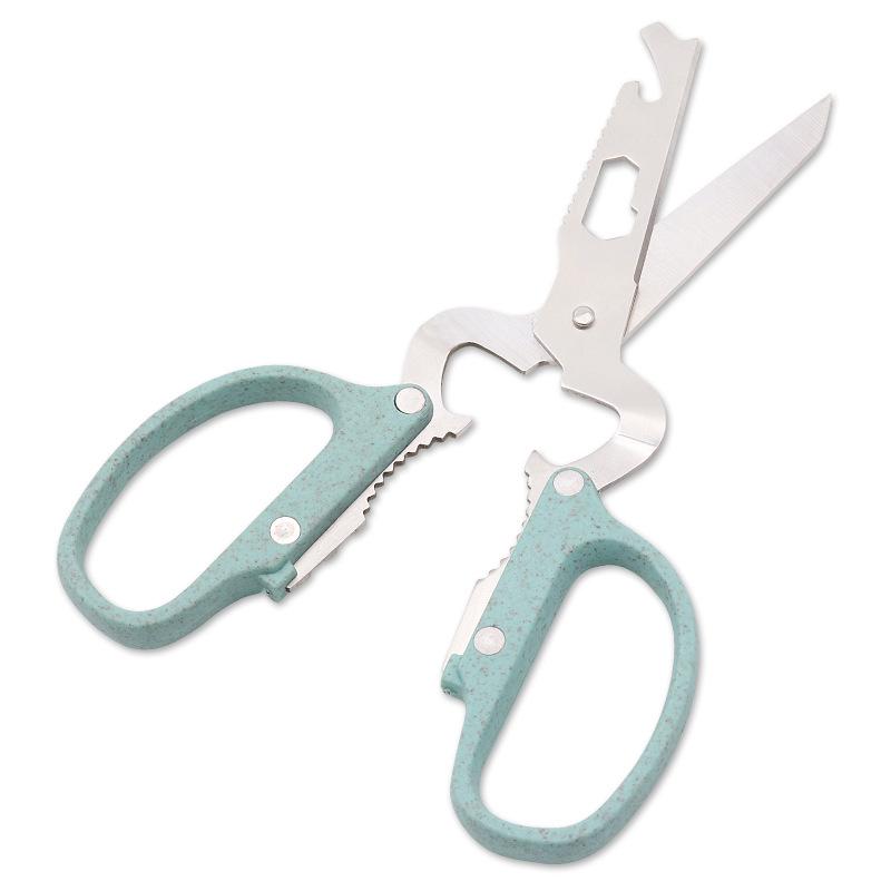 10 i 1 avtagbar knivsaks i rustfritt stål Halmhåndtak Multifunksjonell kjøkkensaks Husholdningshåndverktøy