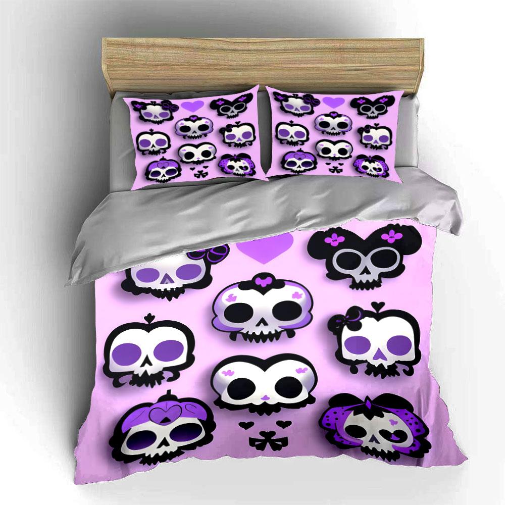 Purple Skull Pattern Bedding Set Bedding Duvet Cover Set Duvet Cover Pillowcases (1 * Duvet Cover 2 * Pillowcases, without duvet insert)