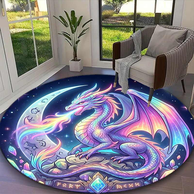 [Dark Red Dragon Skull Printed Carpet] Durable Home and Office Round Rug, Kitchen Farmhouse Decorative Floor Mat