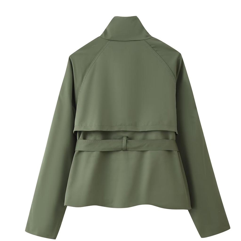 Women's Cropped Trench Coat Double Breasted Short Jacket High Collar Fall Winter Coats Trendy Outfit With Belt
