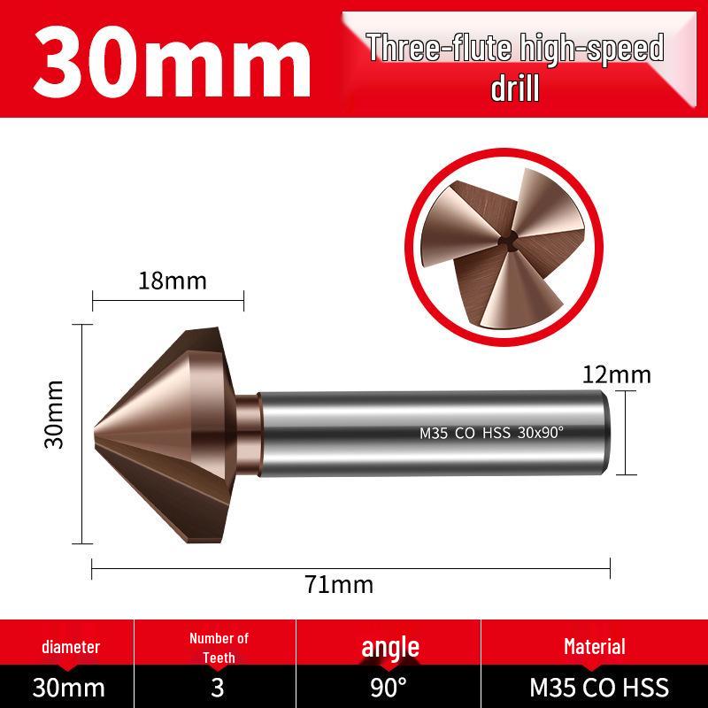 Straight Shank Single-Edge 3-Flute 45° Chamfering & Deburring Countersink Drill Bit, 90° Inner Hole Trimmer