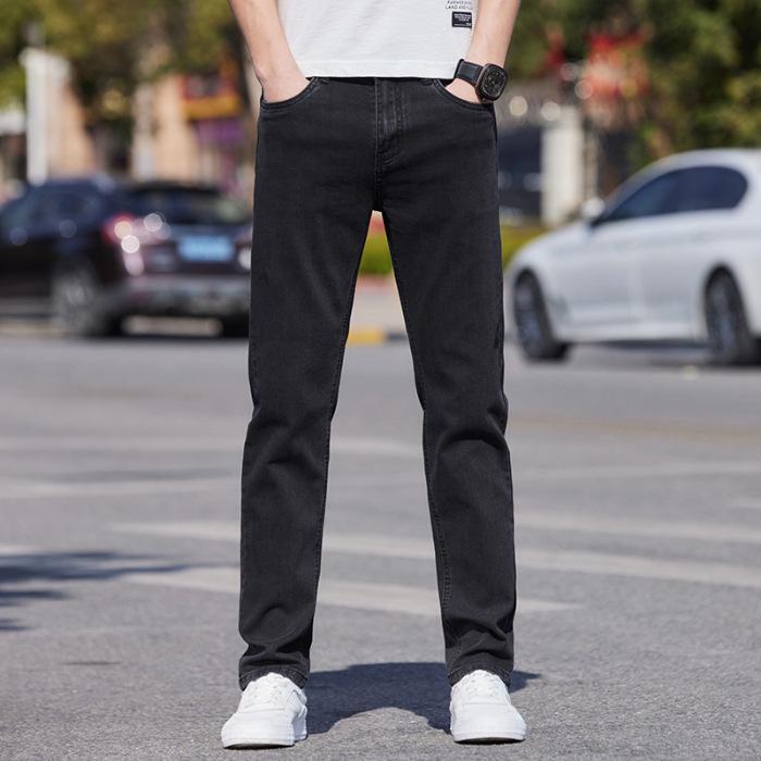 Men's High-End Black Elastic Straight-Leg Jeans for Autumn and Spring