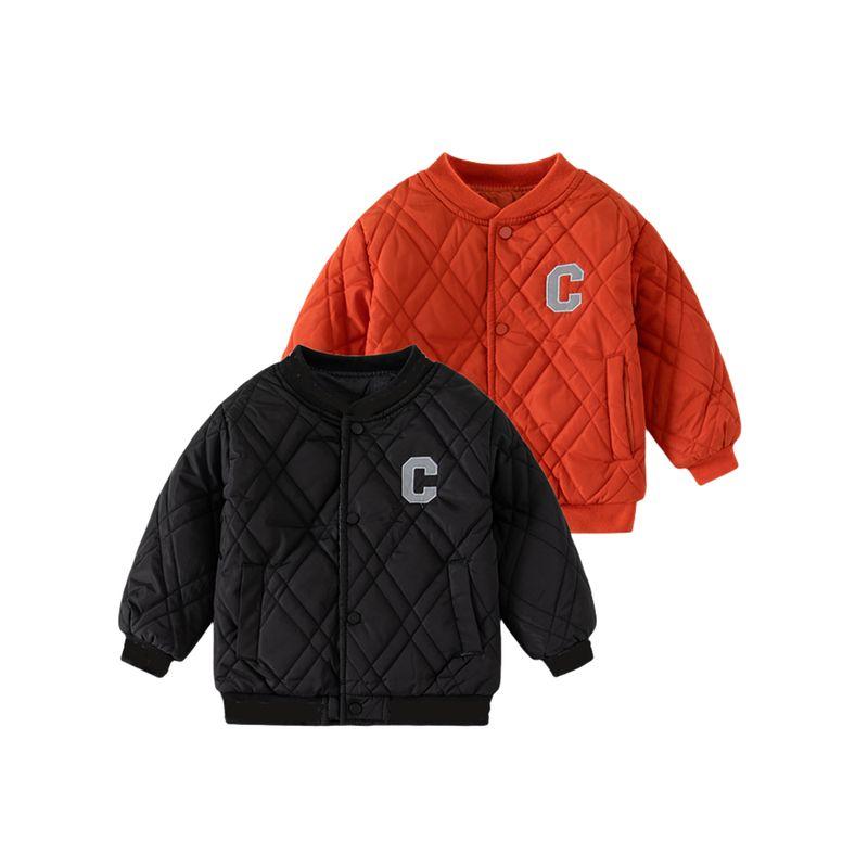 V Neck Letters Thickened Zip-up Shirt Coat Winter Children's Clothing
