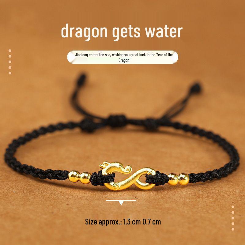 Year of the Dragon Red Rope Bracelet: Chinese Style Braided Bead Handmade Jewelry for Women and Couples