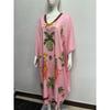 Women's Bat Sleeve V-neck Print Loose Long Classic Retro Dress Clothes Sale