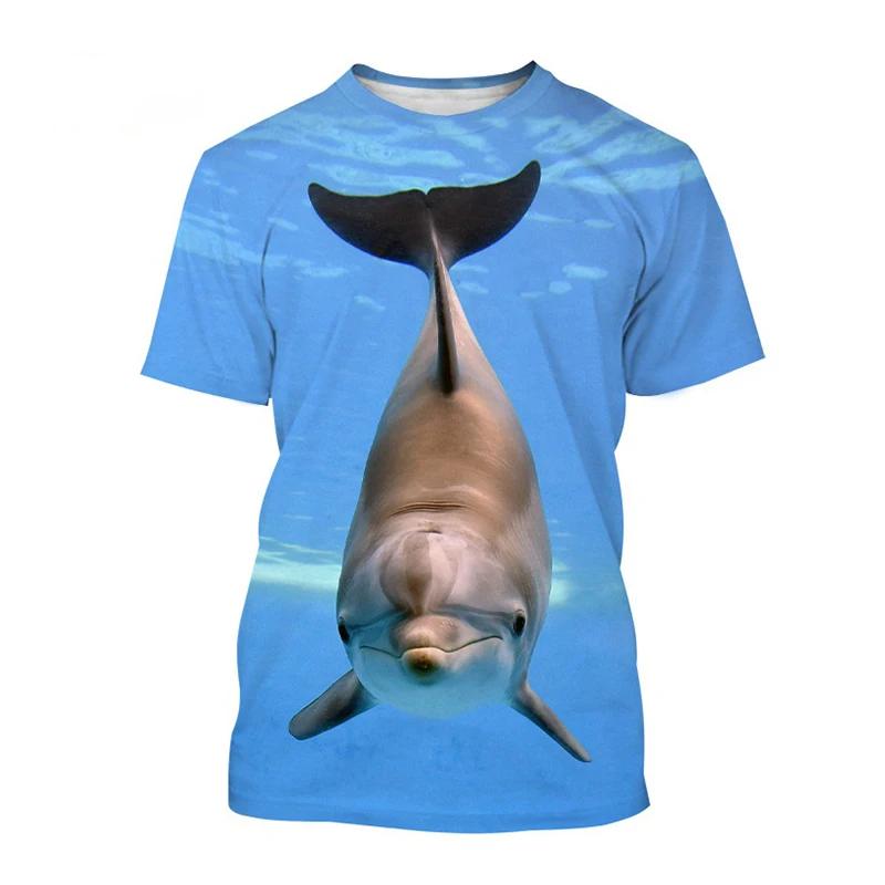 

Летняя футболка с принтом животных Kawaii Dolphin 3D, модная детская повседневная футболка для мальчиков и девочек Harajuku с круглым вырезом, топы, одежда 130