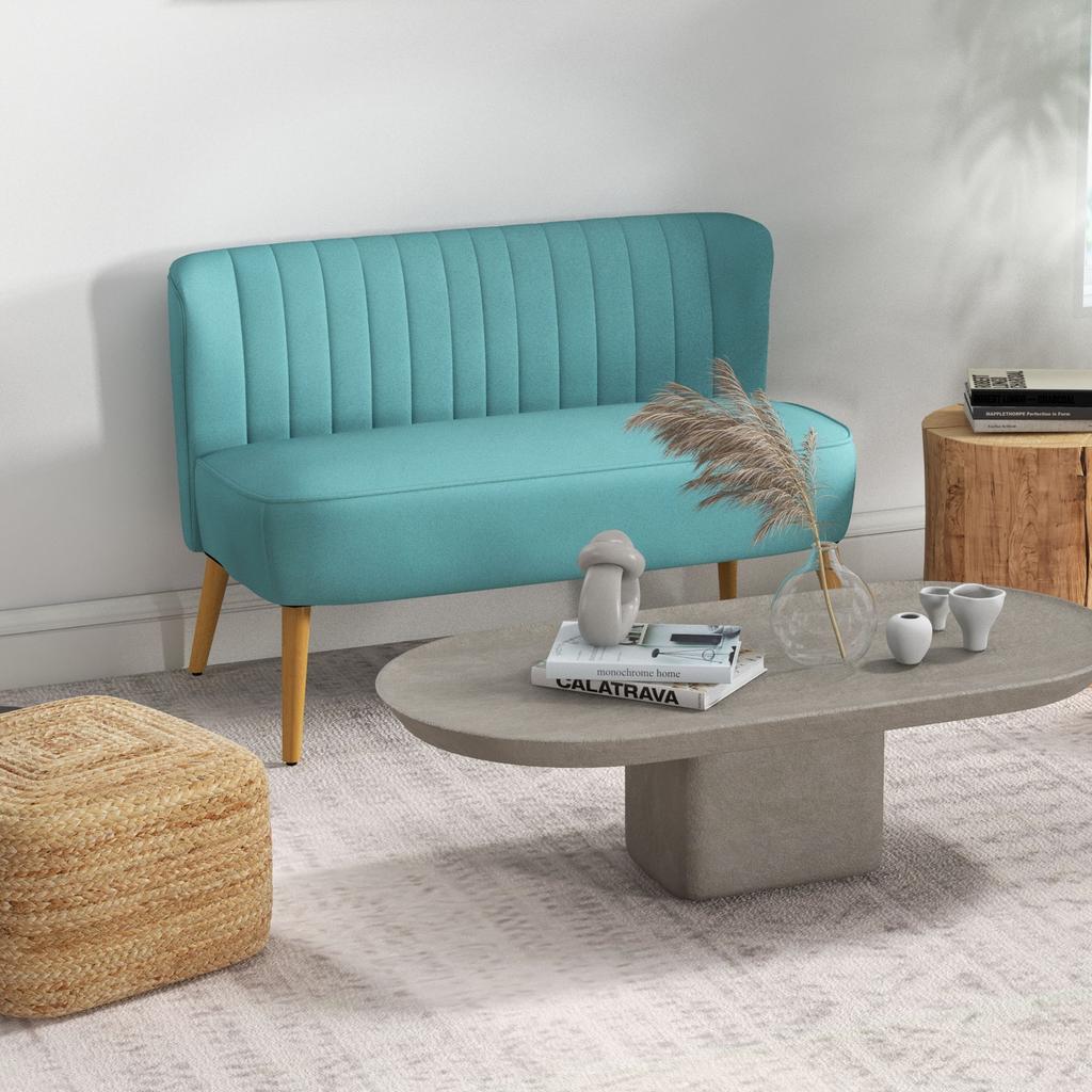Retro Design Sofa 2-Seater Sofa, Wooden Legs, 117 Cm X 56.5 Cm X 77 Cm, Green