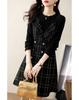 Vilaria Checkered Long Sleeve Dress with Ribbon and Perfect for Fall and Casual and and Everyday Wear Women's A-Line Trim, Spring, Slimming, Stylish,