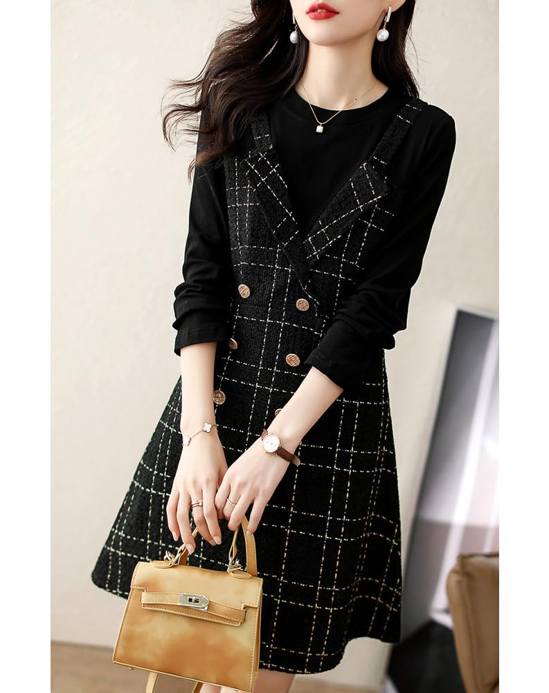 Vilaria Checkered Long Sleeve Dress with Ribbon and Perfect for Fall and Casual and and Everyday Wear Women's A-Line Trim, Spring, Slimming, Stylish,