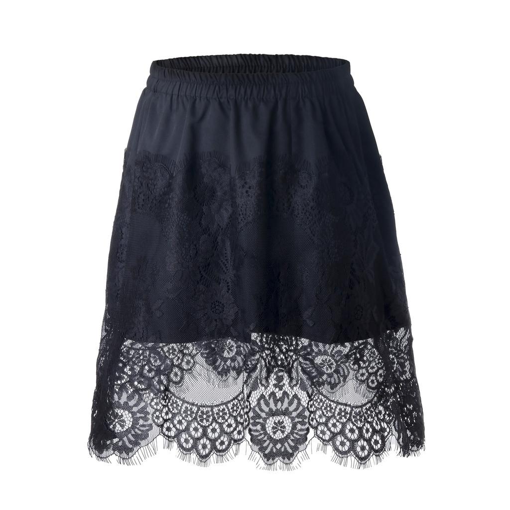 Schwarzer, sommerlicher Chiffon-Midirock mit Zierelementen – ideal für Freizeit und Büro