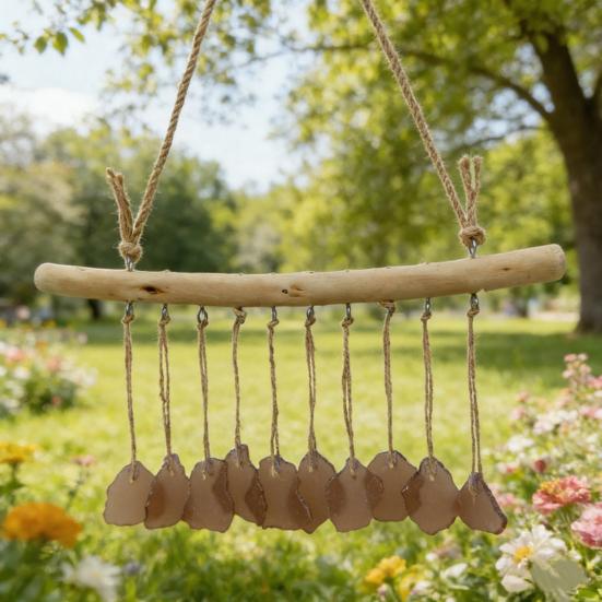 Handmade Sea Glass Wind Chimes for Outside Coastal Style Hanging Wind Chime with Wooden Hanger for Home Wall Garden Decor Gifts for Mom Women