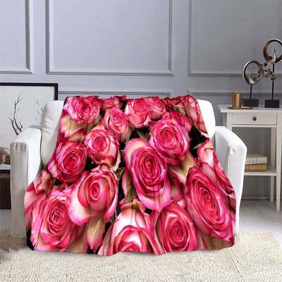 Rose Flower Pattern Blanket Sofa Blankets for Beds Super Soft Warm Blanket Cover Flannel Throw Blanket Flannel Blanket