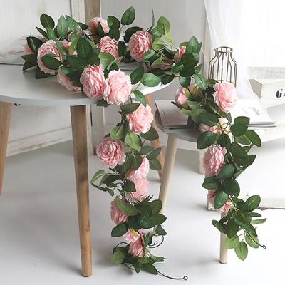 Peônia Rosa de Seda Artificial Flores Grandes Trepadeiras Hera Rattan Casamento Festa Pendurado na Parede Guirlanda Decoração de Casa Jardim Plantas Verdes