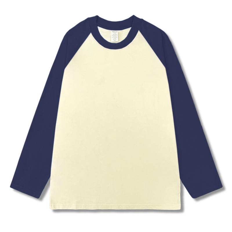 Oversize T-shirt z wkładką na ramię i długim rękawem Damski Wiosna Jesień Amerykański Blok Kolorów Koszulka Bazowa Luźny Dekolt Czysta Bawełna Top