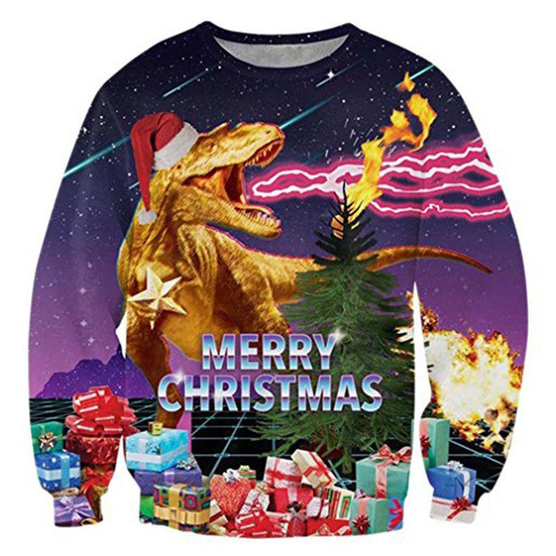 Suéter de Natal Feio Aconchegante e Festivo com Design de Dinossauro para Mulheres e Homens