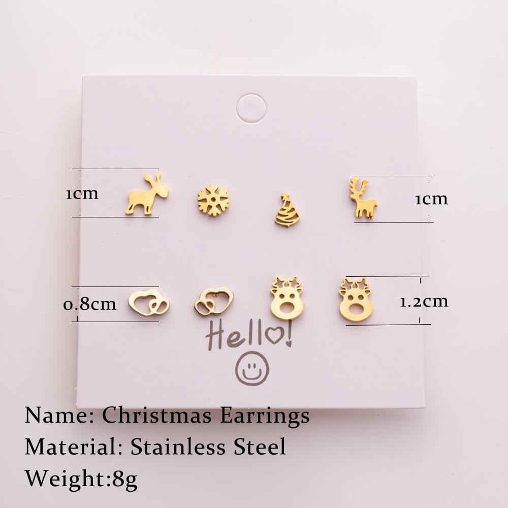 Vánoční sady náušnic pro ženy Zlatá barva Nerezová ocel Vánoční pecky Sada Los Sněhové vločky