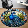 1pc Peacock StainedGlass Office Round Area Rug, Indoor Mat Suitable For Office, Under Office Chairs Bedroom Living Room Home Decor, Room Deco 015