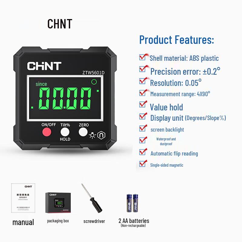 CHNT Digital Laser Inclinometer with Magnetic Base (CN version)