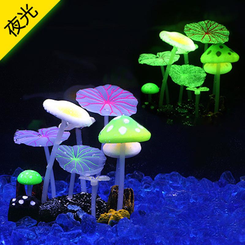 Luminous Aquarium Decor: Simulated Jellyfish, Coral, Water Plants, Fluorescent Mushroom, Lotus Leaf.