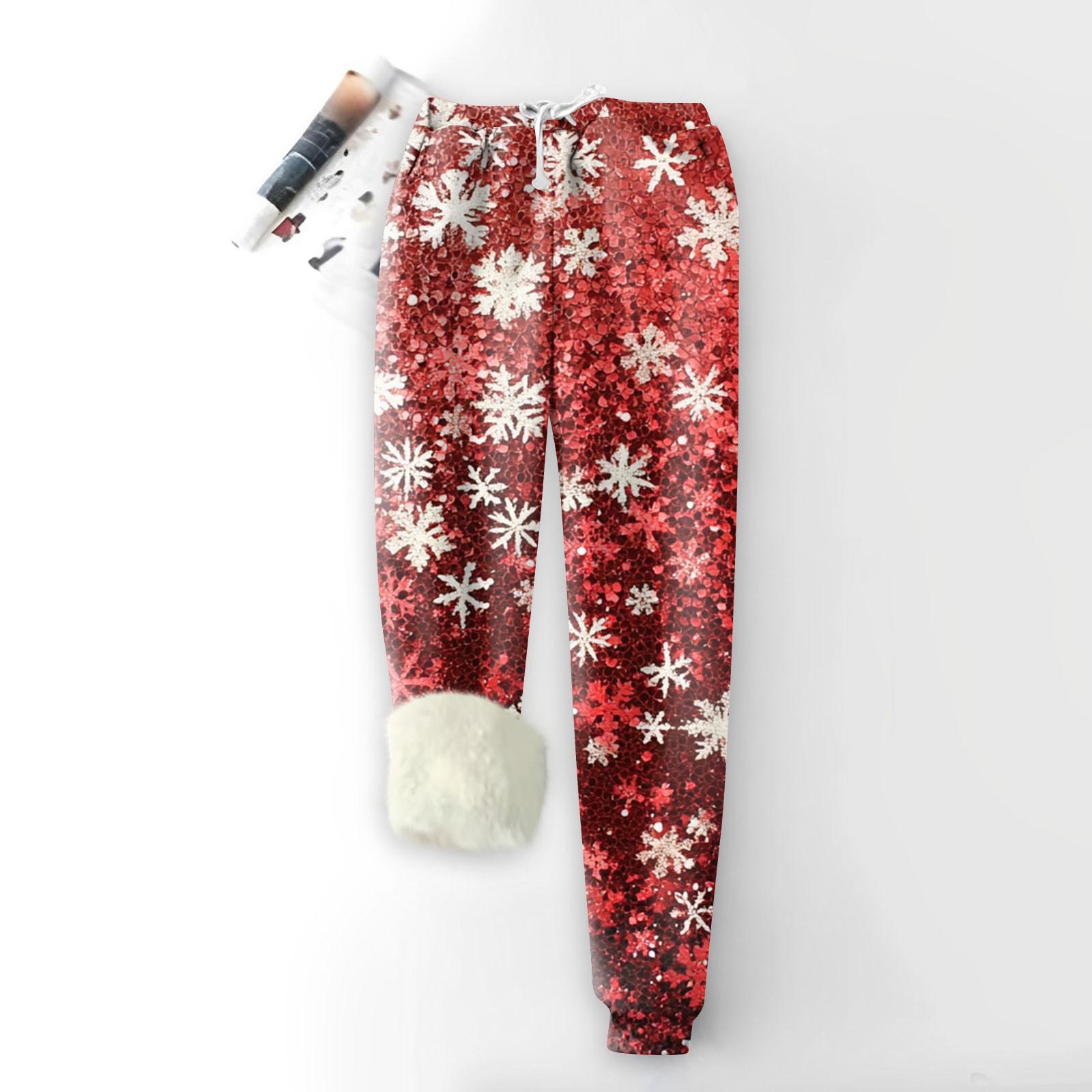 

Женские модные рождественские спортивные свободные утолщенные теплые флисовые брюки с принтом XL винный