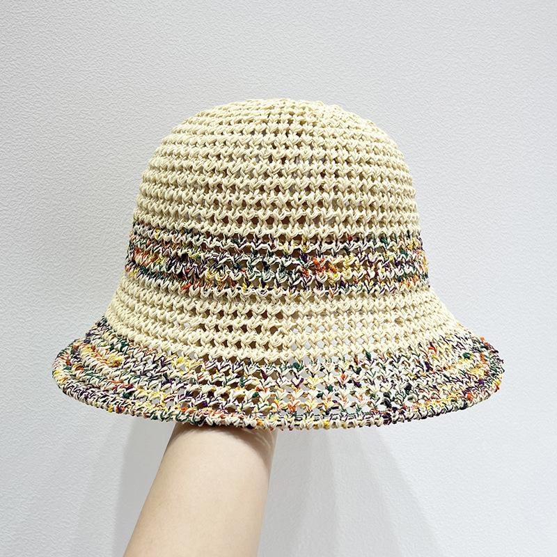Summer Women's Knitted Fisherman Hat Hollow Sunscreen and Sunshade Colorful Straw Hat