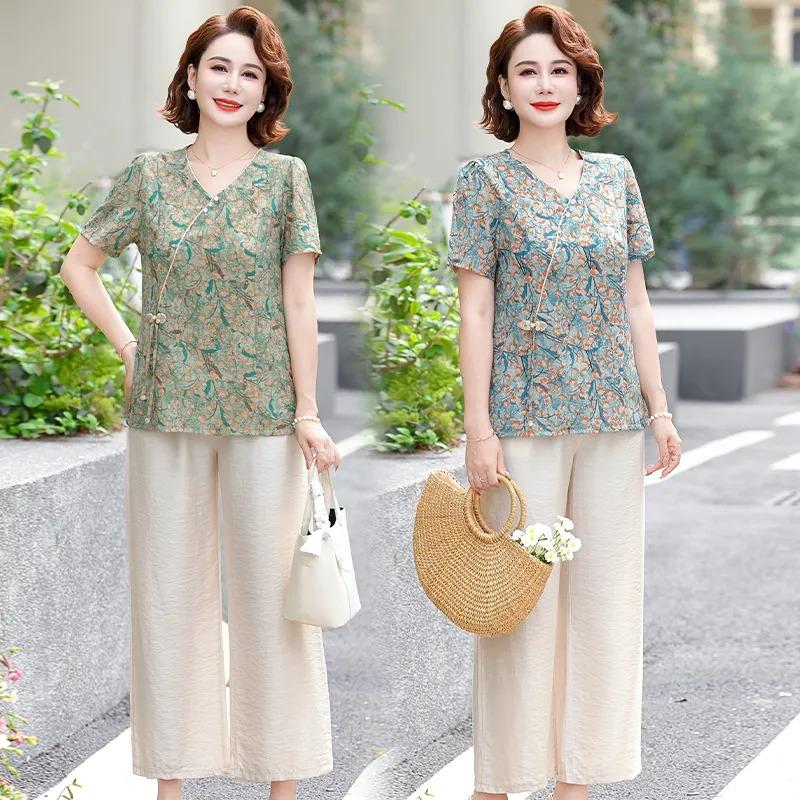 Summer New Chiffon Shirt Casual Top Temperament Middle-aged Chinese Style Shirt Summer