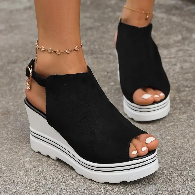 Fashion 2024 Hot Sale Shoes for Women Buckle Strap Women's Sandals Fashion Peep Toe Casual Sandals Women New Round Toe Wedge Sandals