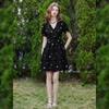 Elegant Contrast V-Neck Embroidered Mini Dress