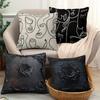 Home Black and White Rose Print Linen Pillow Cover Halloween Sofa Living Room Decoration Cushion Cushion