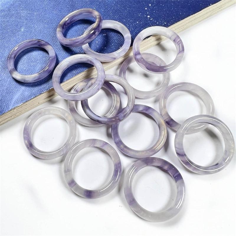 Retro Transparent Colourful Acrylic Resin Round Rings Minimalist Geometric Rings For Girls Colorful Marble Pattern Jewelry Gifts