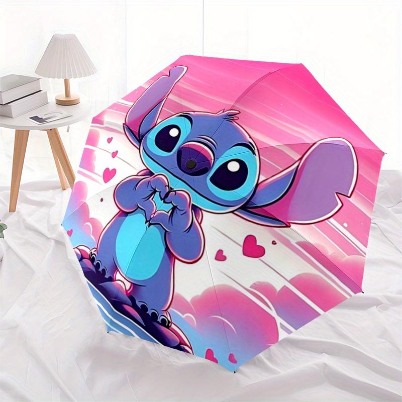 

1pc Stitch Love Heart Automatic Opening/Closing Umbrella - Portable 3-Fold Design, 8-Bone Iron Frame Outdoor Umbrella, Perfect Gift for Fans