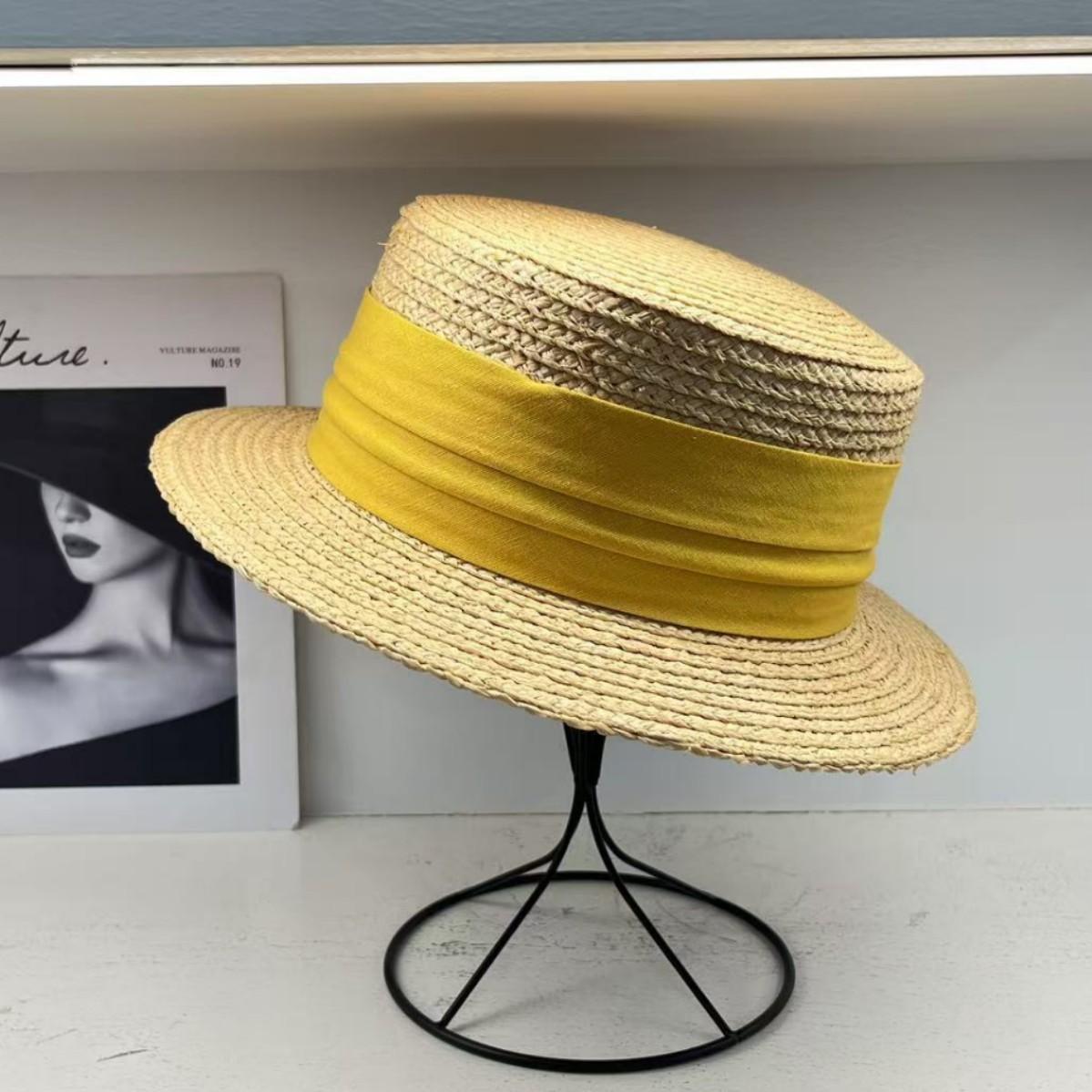 

ins French, raffia flat top straw hat women s summer sun protection elegant top hat beach vacation shade sun hat tide adjustable (55-58cm)