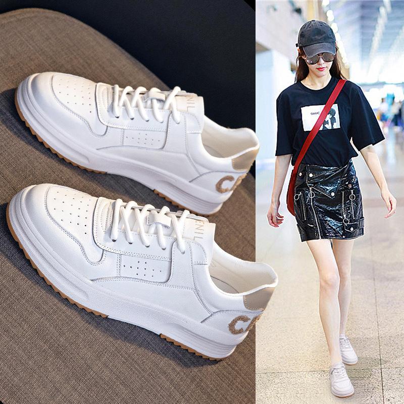 Małe białe buty damskie ze skóry naturalnej, wiosenne, nowe, płaskie, uniwersalne, wybuchowe, białe, codzienne trampki, damskie, sportowe buty