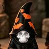 Atmospheric Entrance Decorations Halloween Skeleton Wizard Figurine, 3D Printed Gothic Statue with Mysterious Bookshelf Ornaments Pumpkin& Bat