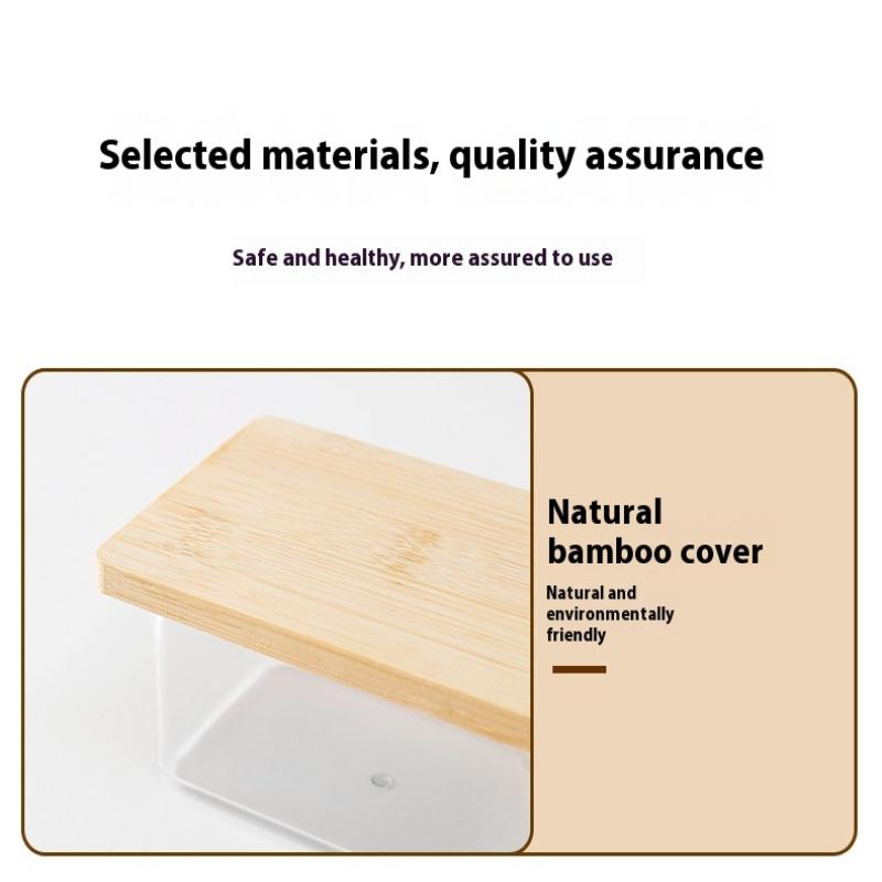 Countertop Bamboo Butter Dish Plate With Transparent Acrylic Lid Kitchen Storage Butter Container Box Butter Tableware