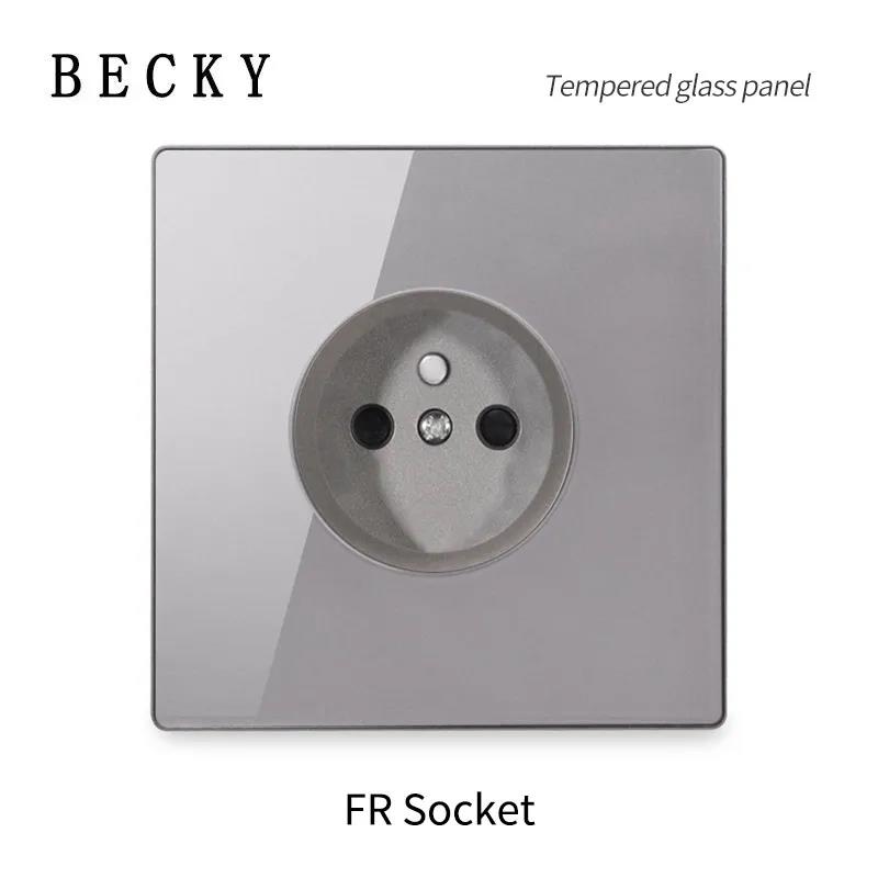 Ultra Thin Glass Wall Switch EU UK Standard 16a Socket Large Panel Wall Light Square Switch Socket 86mm Home Hotel Decoration 3