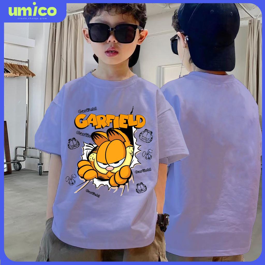 Boys' T-shirt paired with cool Garfield print fashionable summer round neck top