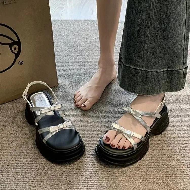 

Fashion Platform Sandals Women s 2025 New Summer Wear Height-increasing Roman Shoes 35 серебряный