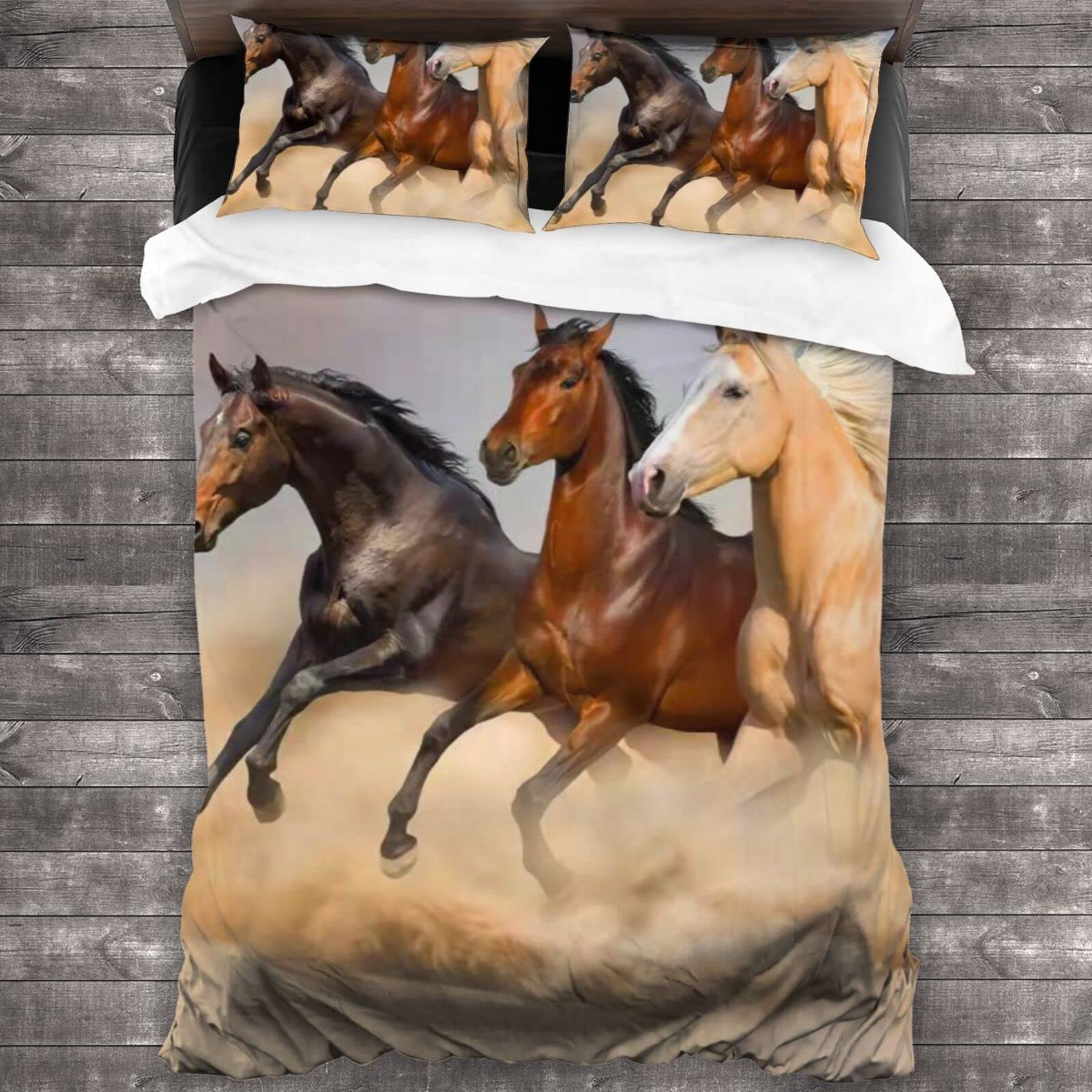 

Комплект постельного белья Horse King Queen 3D Galloping Horse Пододеяльник Animal Spring Wildflower Покрывало из зеленого полиэстера EU single(135x200cm)