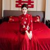 Modern Chinese Wine Red Wedding & Engagement Dress for Women - Bride & Banquet Skirt