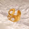Vintage Stainless Steel Wide Thick Rings for Women Men Classic Imitation Pearl Hollow Opening Rings Charm Banquet Jewelry Gifts