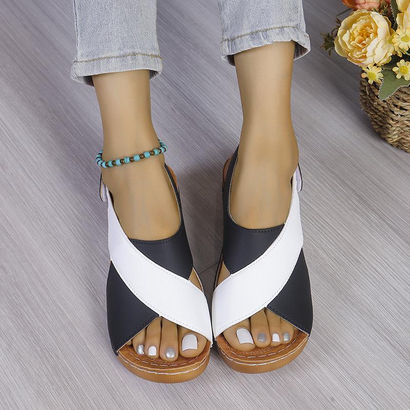 Women's Plus Size Summer Roman Sandals: Open Toe Velcro Beach Slippers