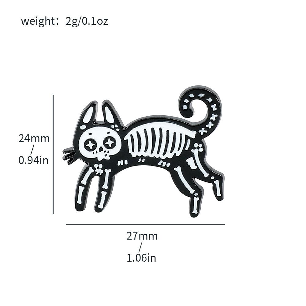 Personalized creative dark skeleton kitten brooch Halloween series puppy bird skeleton metal badge pin